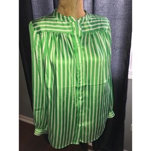 Silk Green and White Blouse